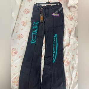 Von Dutch Black Flare Jeans with Teal Details